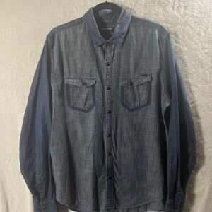 Express Denim Pearl Snap Shirt Mens Large Blue Wash Out Two Tone Contrast